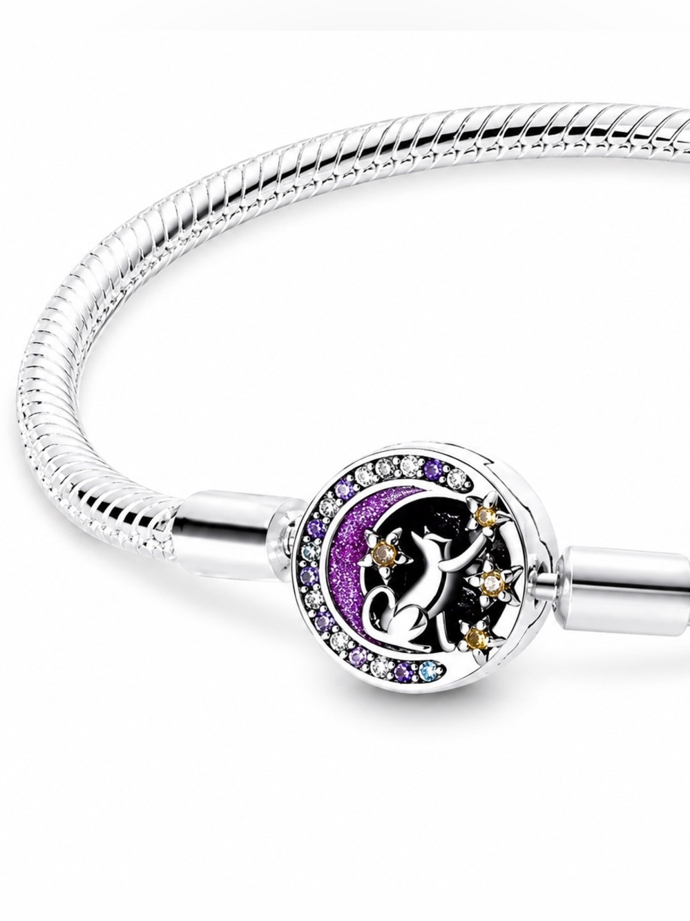 🌙 S925 Moon Cat Snake Chain Bracelet “Love You to the Moon” 🌙